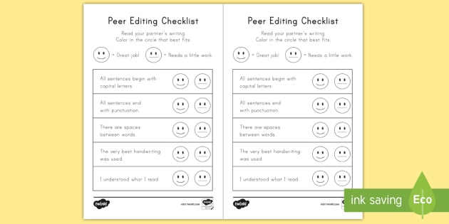 Peer Editing Checklist: Writing for K-2nd Grade - Twinkl