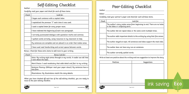 Peer Editing Checklist: Writing for K-2nd Grade - Twinkl