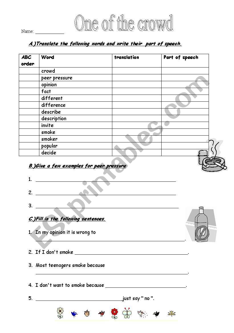 Peer Pressure - dictionary work - ESL worksheet by gilorit
