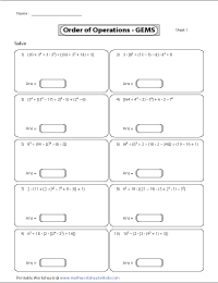Order of Operations Worksheets
