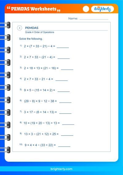 pemdas sheet