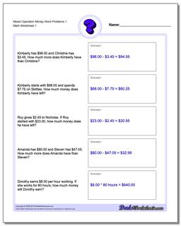 Money Word Problems: Mixed Operation Money Word Problems
