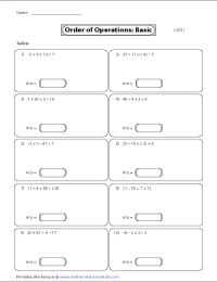 Order of Operations Worksheets