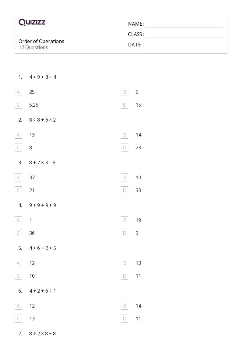 50+ Order of Operations worksheets for 6th Grade on Quizizz | Free ...