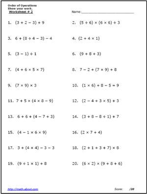 pemdas worksheet and answers