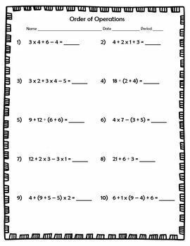 pemdas worksheet with answers