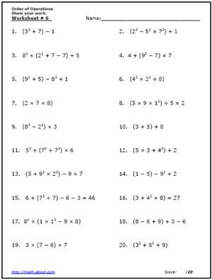 Practice the Order of Operations With These Free Math Worksheets ...