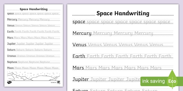 Space-Themed Handwriting Practice Sheets (teacher made)