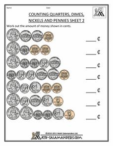 Counting Coins Worksheet for 2nd - 3rd Grade | Lesson Planet