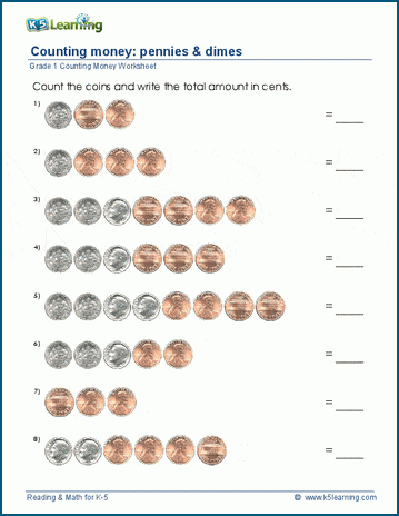 pennies worksheet for first grade