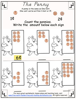 pennies worksheet kindergarten