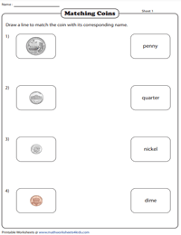 Penny, Nickel, Dime and Quarter Worksheets