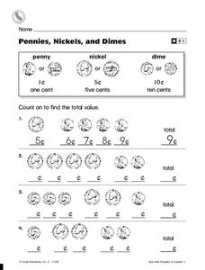 Pennies, Nickels, and Dimes Worksheet for 2nd Grade | Lesson Planet