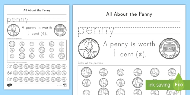 penny worksheet for kindergarten