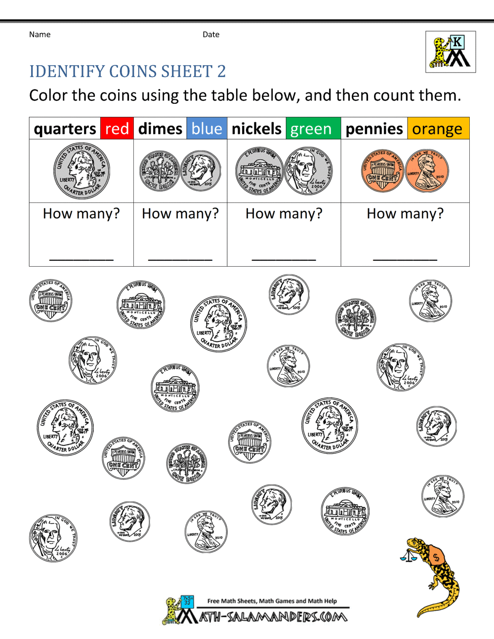 penny worksheet for kindergarten