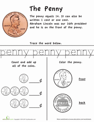 Learn the Coins: The Penny | Worksheet 