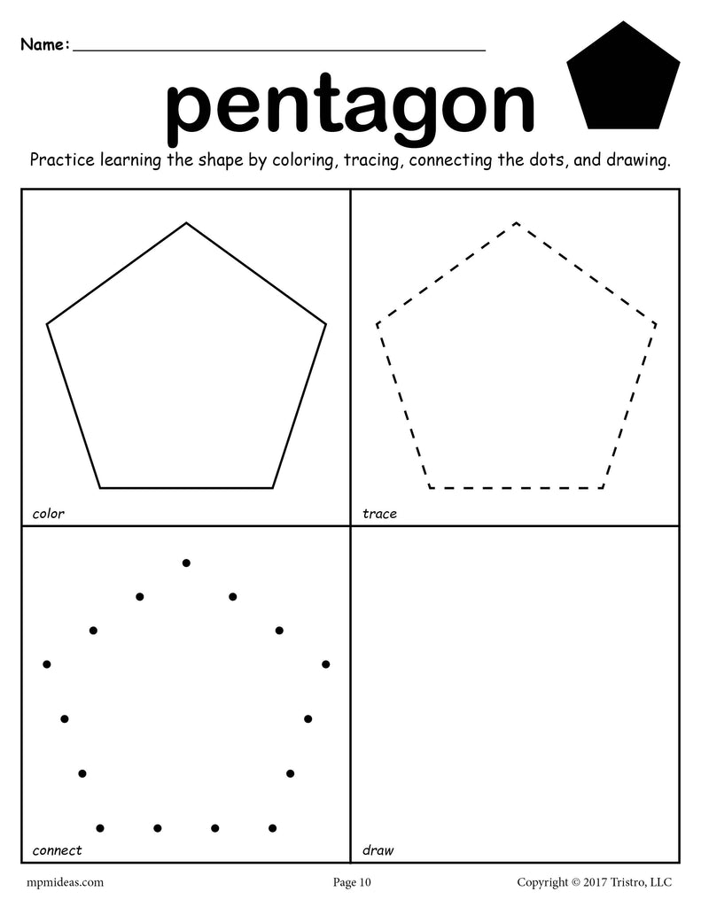 Pentagon Worksheet - Color, Trace, Connect, &  Draw!