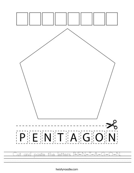 Cut and paste the letters P-E-N-T-A-G-O-N Worksheet - Twisty Noodle