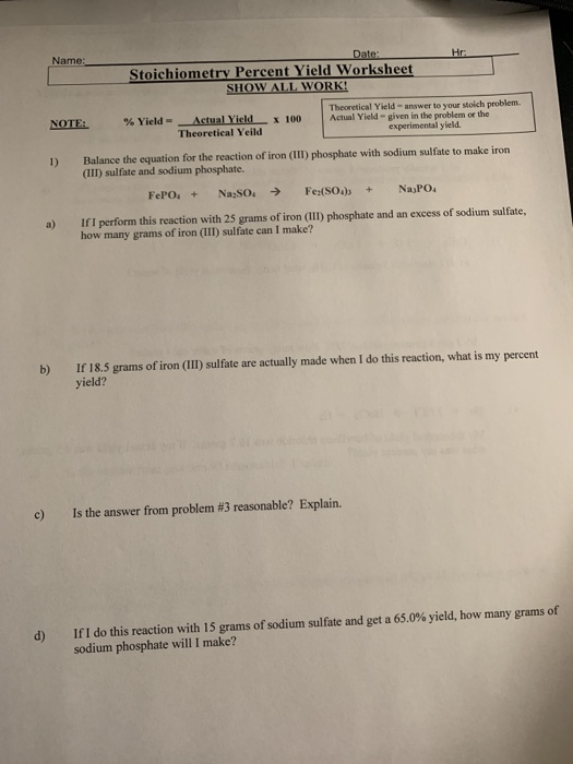 percent actual and theoretical yield worksheet