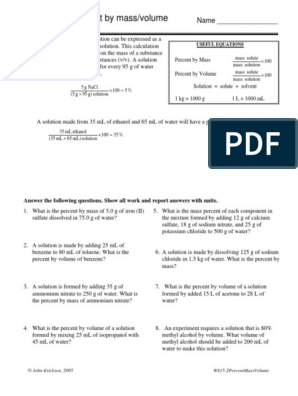 percent by mass worksheet