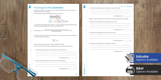 Calculating Percent Composition by Mass Video Notes worksheet ...