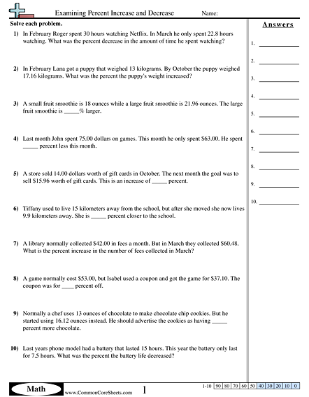 Percent Worksheets | Free - CommonCoreSheets