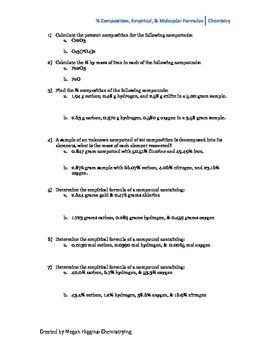 percent composition and molecular formula worksheet