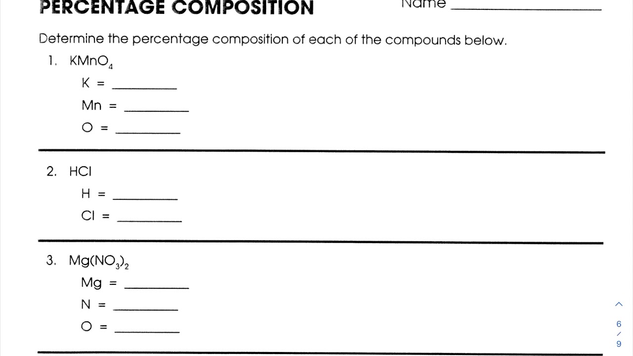 Percent Composition Worksheet Walkthrough - Worksheets Library