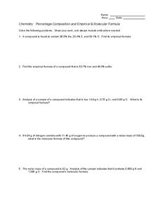 Percentage Composition Worksheet for 9th - 12th Grade | Lesson Planet