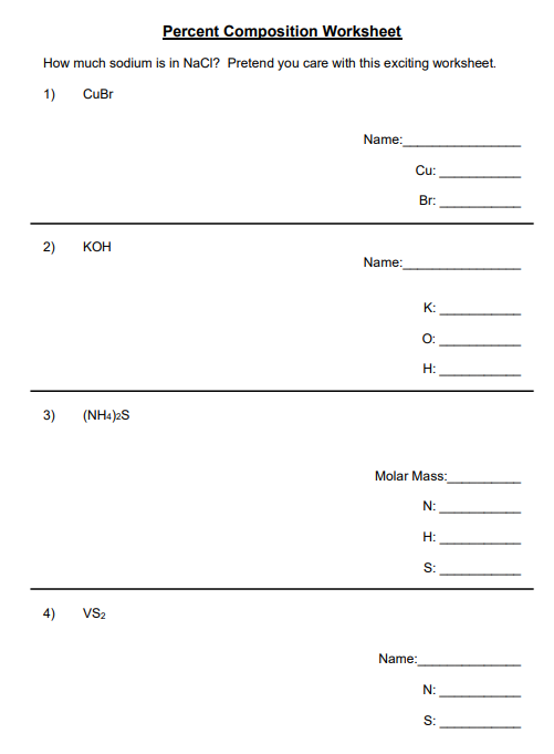 Solved Percent Composition Worksheet How much sodium is in | Chegg.com