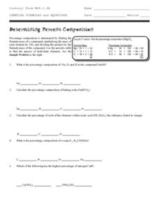 Determining Percent Composition Worksheet for 9th - 12th Grade ...