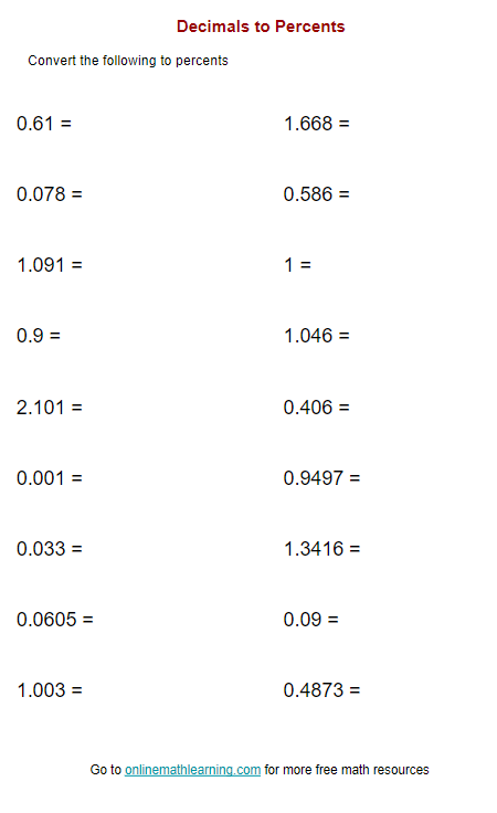 percent conversion worksheet