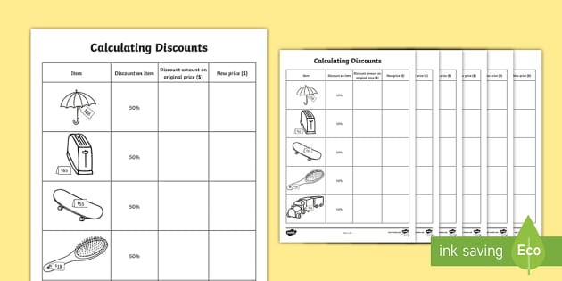 Calculating Discounts Differentiated Worksheet / Worksheets
