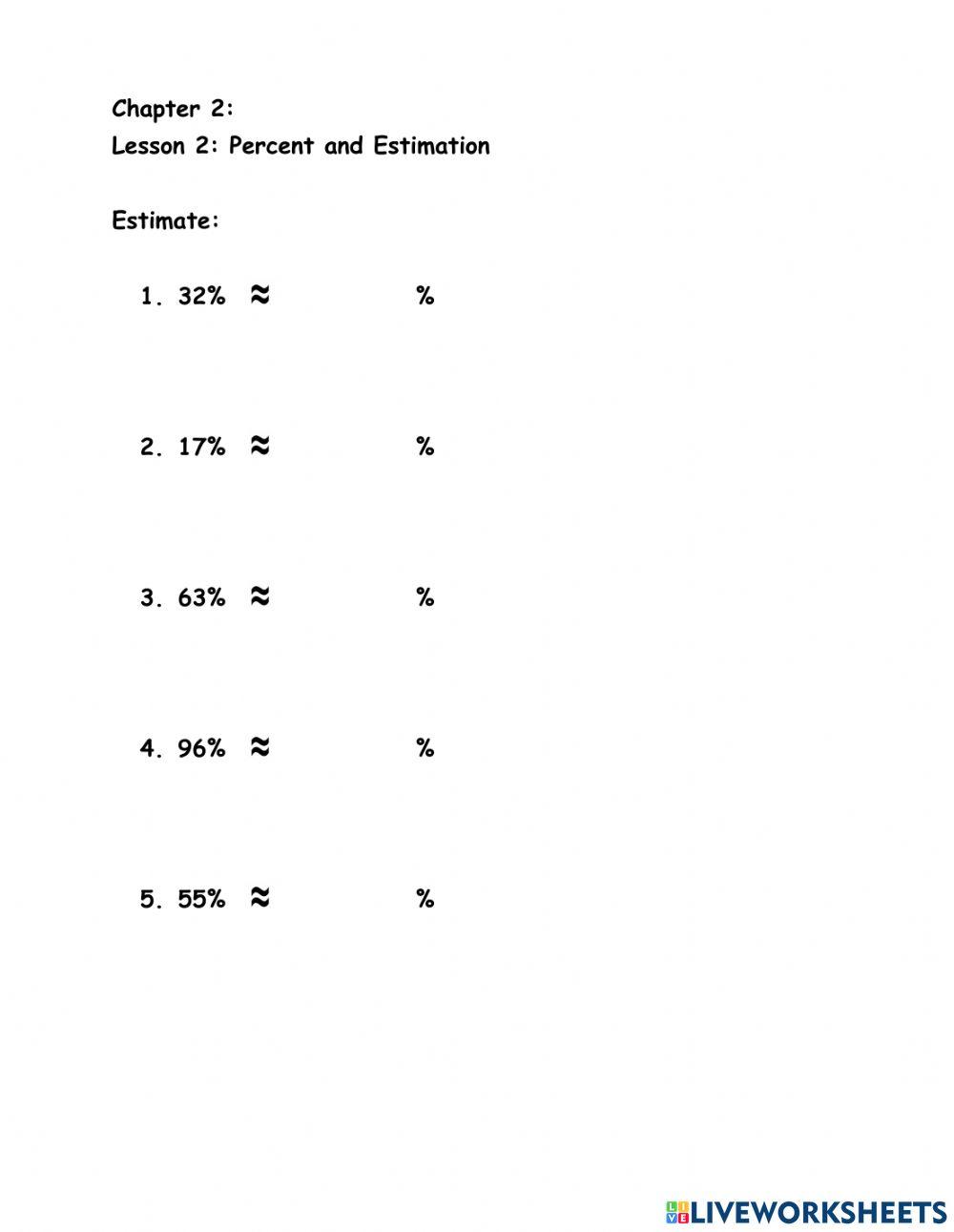 Percent and Estimation worksheet  