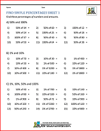Finding Percentage Worksheets