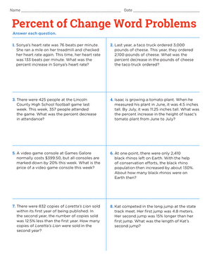 percent of change worksheet answers
