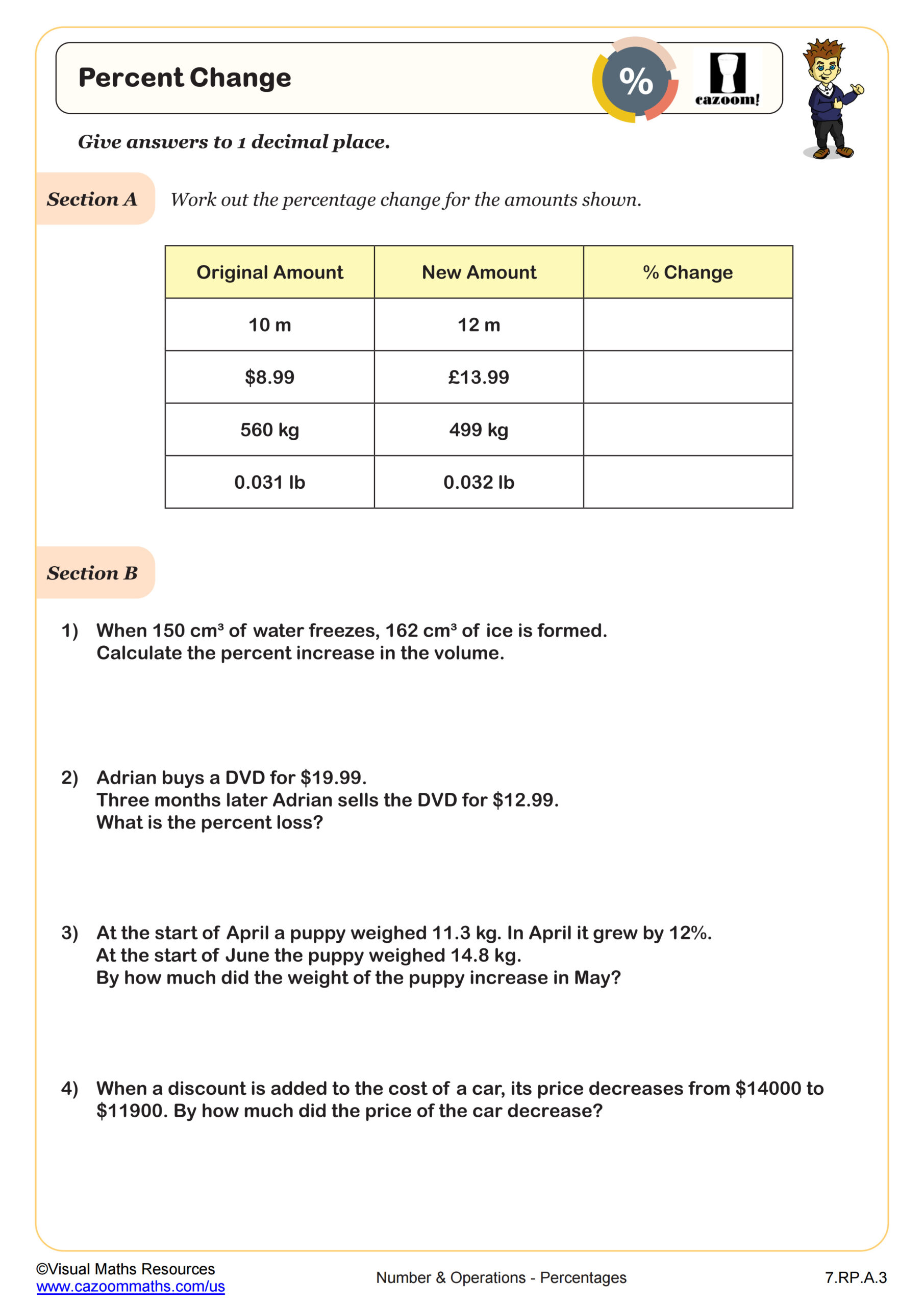 percent of change worksheet answers