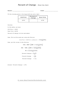 percent of change worksheet answers