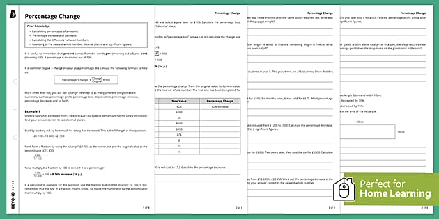 percent of change worksheet answers