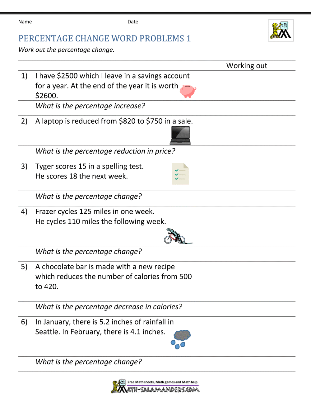percent of change worksheet