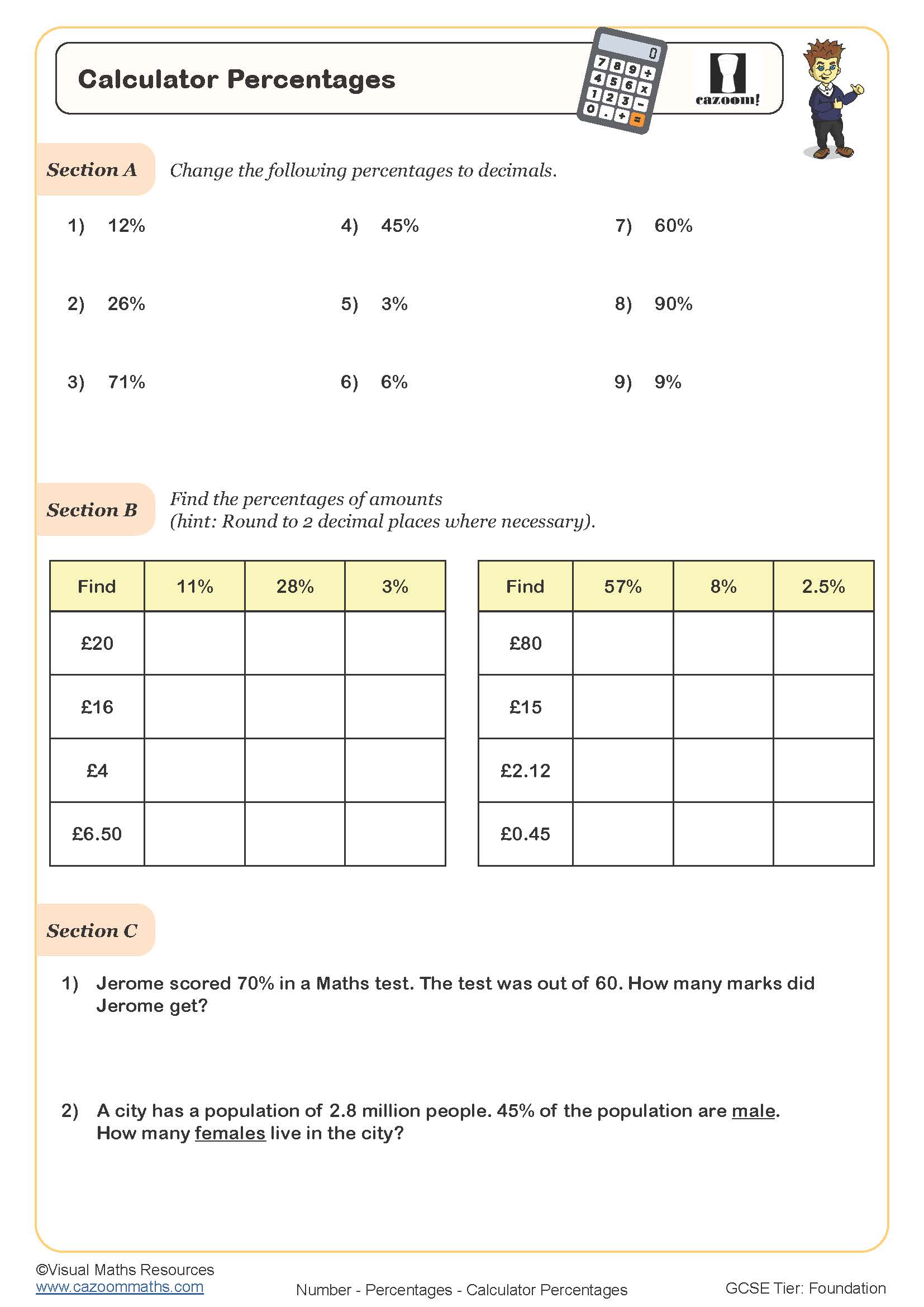 percent of worksheet