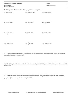 Worksheet: Percent Problems - Equations &  Proportions | Pre ...
