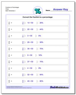 percent to fraction worksheet
