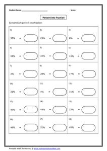 percent to fraction worksheet