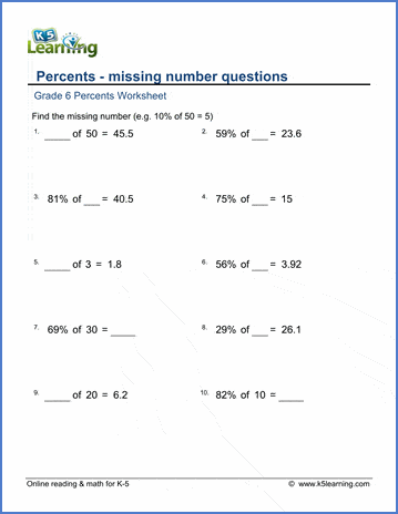 percent word problems worksheet 6th grade