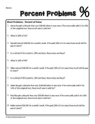 percent word problems worksheet 6th grade