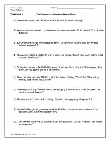 percent word problems worksheet 8th grade