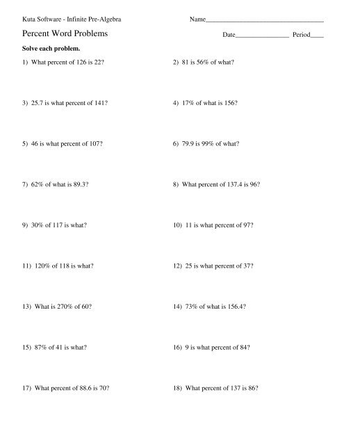 percent word problems worksheet