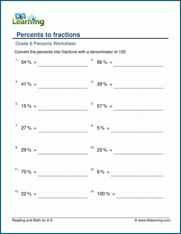 Percents to fractions worksheets | Worsheets library