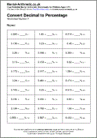 Convert Decimal to Percentage Worksheets - Free Printable PDF